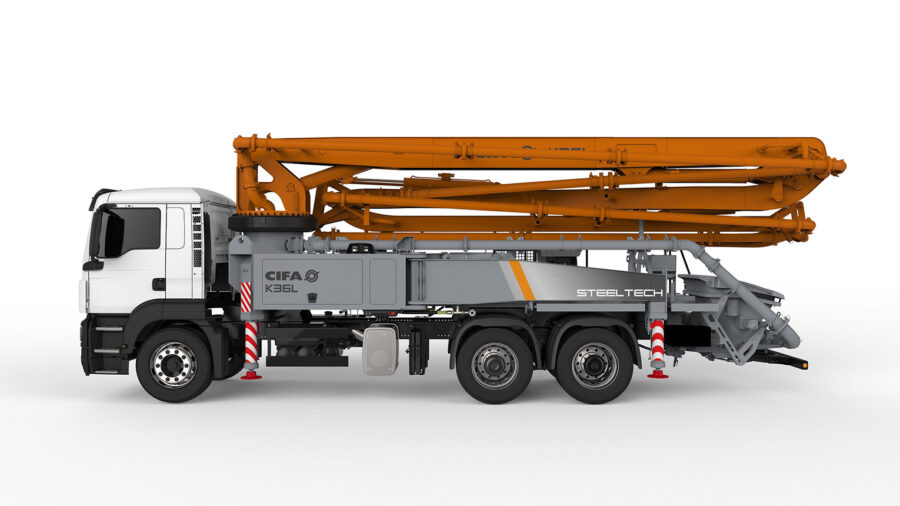 Cifa betonpomp K36L 36 meter zijaanzicht steeltech series